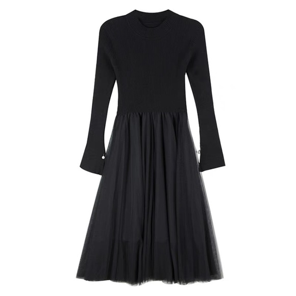 Black Dress w/ linen top and mesh bottom Fall Winter - Picture 5 of 5